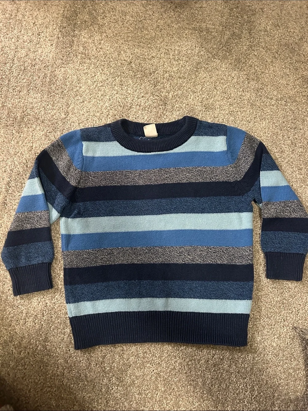 Boy’s Blue Multi-Stripe Crewneck Sweater